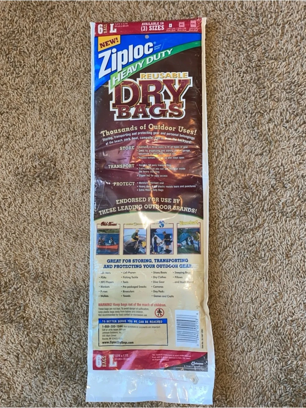 Ziploc Heavy Duty Dry Bags LARGE 6 Count 1' x 1'  2003 Unopened